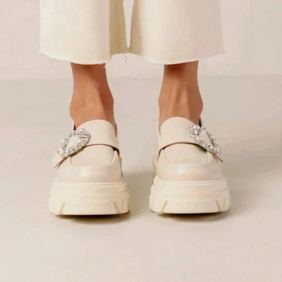 ALOHAS Trailblazer Leather Platform Loafers Pearl US 7 / EUR 38 - Picture 12 of 16
